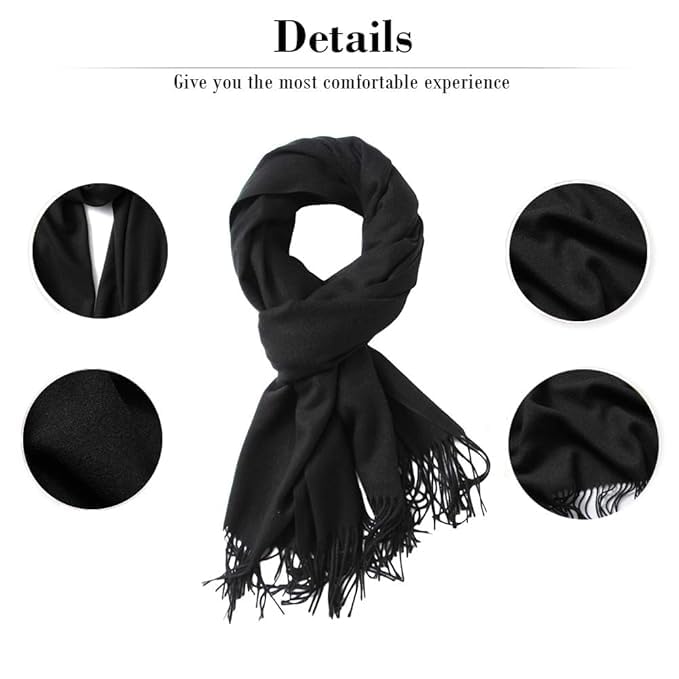 Alexvyan Plain Winter Stole Warm Long Stoles Shawls Long Solid Scarves Woolen Women Casual Scarf Soft Wrap for Casual Formal Occassions- 200CM*70CM (Black) - Image 2