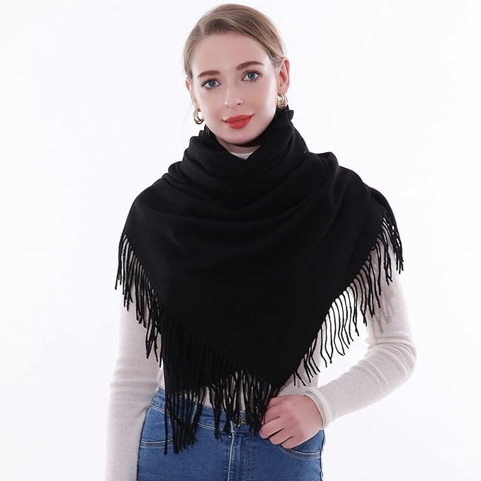 Alexvyan Plain Winter Stole Warm Long Stoles Shawls Long Solid Scarves Woolen Women Casual Scarf Soft Wrap for Casual Formal Occassions- 200CM*70CM (Black) - Image 5