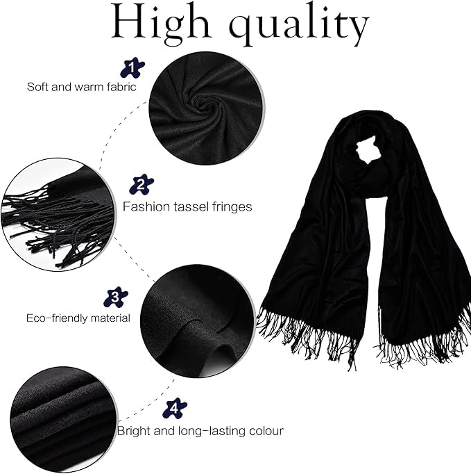 Alexvyan Plain Winter Stole Warm Long Stoles Shawls Long Solid Scarves Woolen Women Casual Scarf Soft Wrap for Casual Formal Occassions- 200CM*70CM (Black) - Image 4