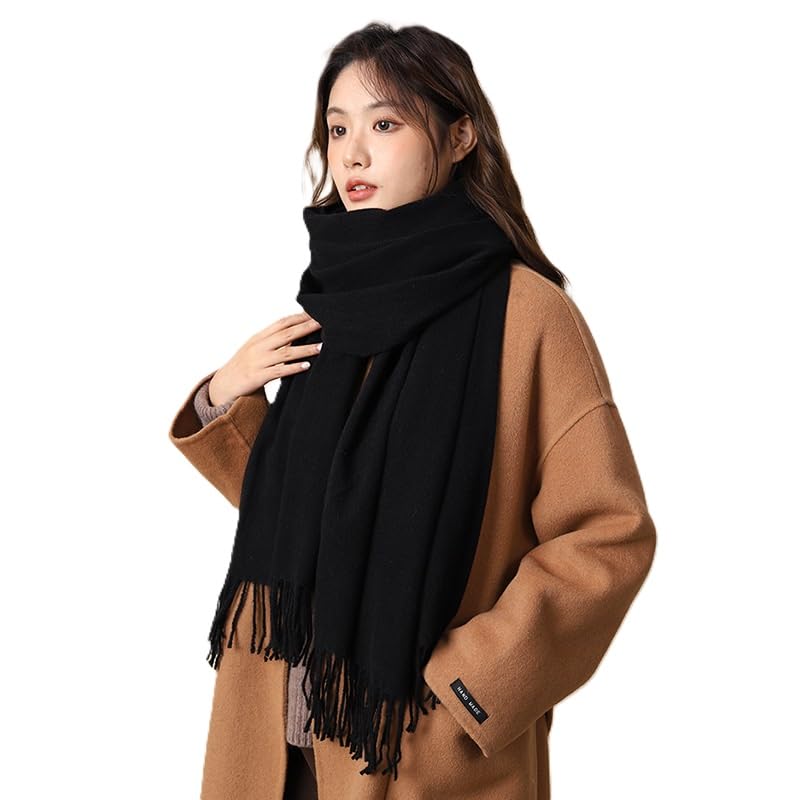 Alexvyan Plain Winter Stole Warm Long Stoles Shawls Long Solid Scarves Woolen Women Casual Scarf Soft Wrap for Casual Formal Occassions- 200CM*70CM (Black) - Image 1