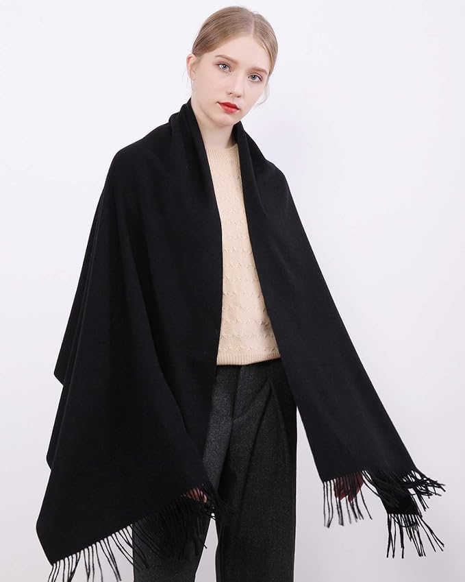 Alexvyan Plain Winter Stole Warm Long Stoles Shawls Long Solid Scarves Woolen Women Casual Scarf Soft Wrap for Casual Formal Occassions- 200CM*70CM (Black) - Image 3