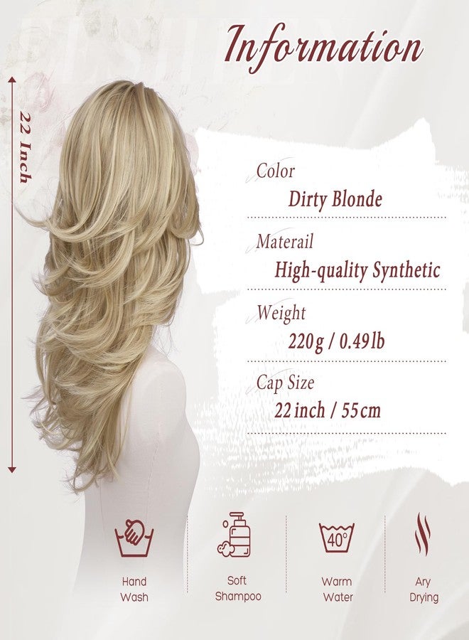 فيشبن شعر مستعار مموج ذو طبقات بلون أشقر داكن من فيشفين مع غرة جانبية للنساء، طوله 22 بوصة، شعر صناعي طبيعي المظهر مع فرق في المنتصف، مناسب للحفلات التنكرية والاستخدام اليومي - Image 3