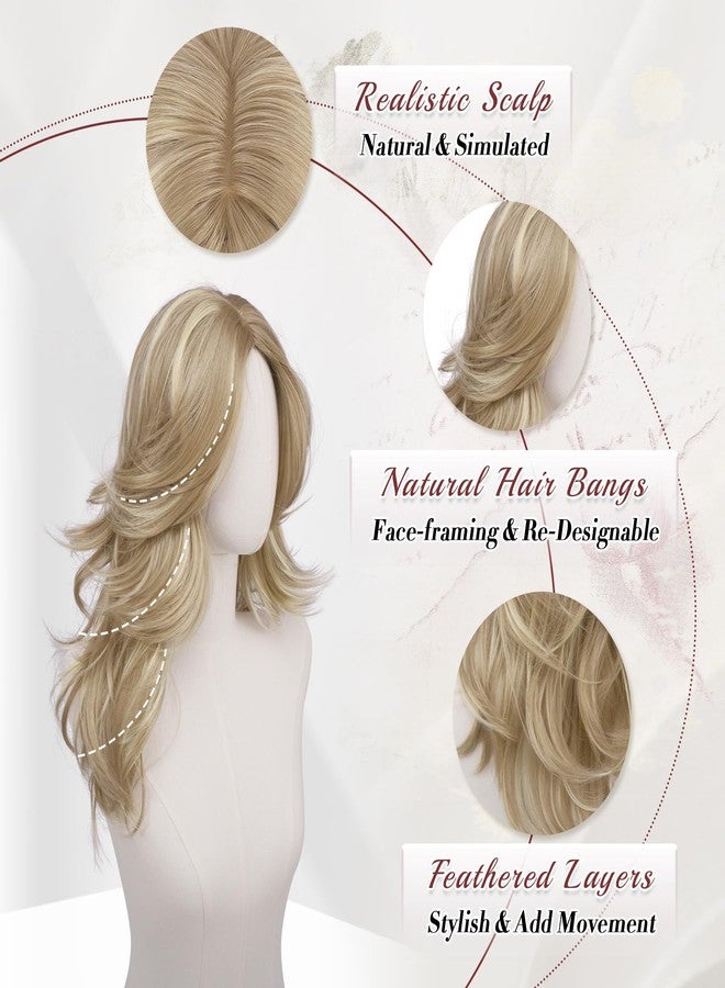 فيشبن شعر مستعار مموج ذو طبقات بلون أشقر داكن من فيشفين مع غرة جانبية للنساء، طوله 22 بوصة، شعر صناعي طبيعي المظهر مع فرق في المنتصف، مناسب للحفلات التنكرية والاستخدام اليومي - Image 4
