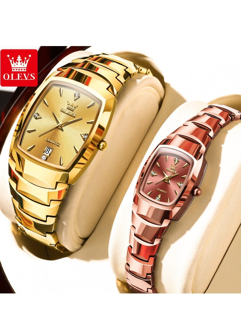 أوليفز OLEVS زوج من ساعات الرجال والنساء طقم ساعات تناظرية تاريخ الماس ستانلس ستيل مقاوم للماء ساعة مضيئة 7006 - Image 1