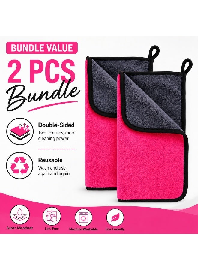 (2 Pcs) Microfiber Car Cleaning Towels 30x30 cm – Double-Sided Lint-Free Streak-Free Absorbent Cloths for Car, Kitchen, Glass, Windows & Screens | Reusable Scratch-Free Bundle - Image 2