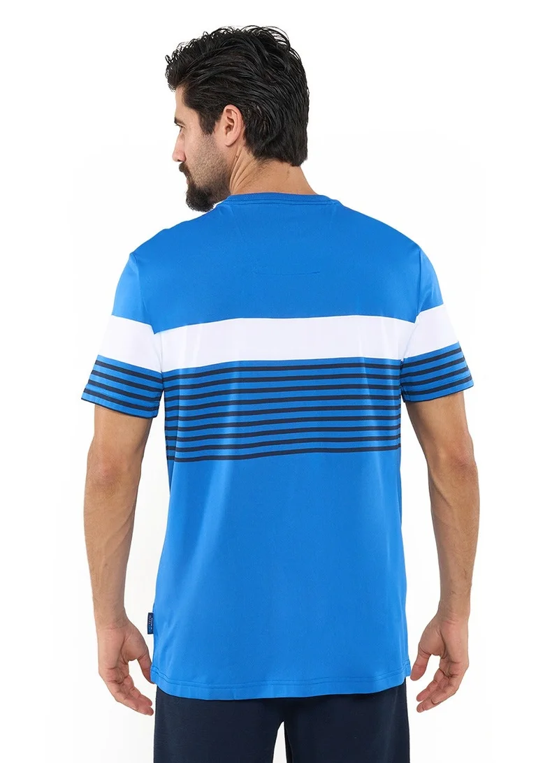 NAUTICA Blue Contrast Striped Relaxed Dry-fit Crew Neck T-shirt for Men | Best Price UAE