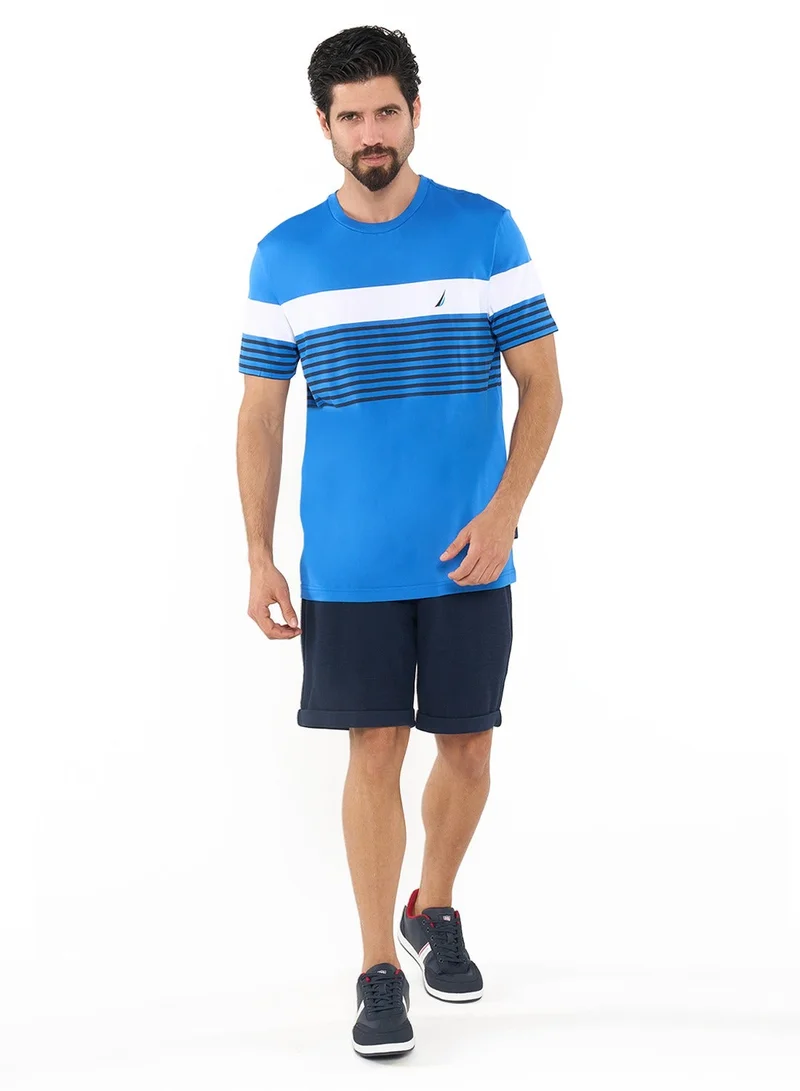 NAUTICA Blue Contrast Striped Relaxed Dry-fit Crew Neck T-shirt for Men | Best Price UAE