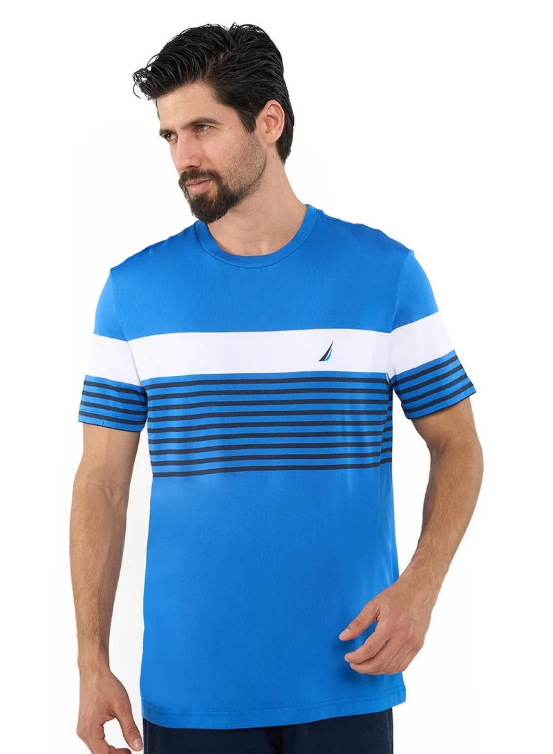 NAUTICA Blue Contrast Striped Relaxed Dry-fit Crew Neck T-shirt for Men | Best Price UAE