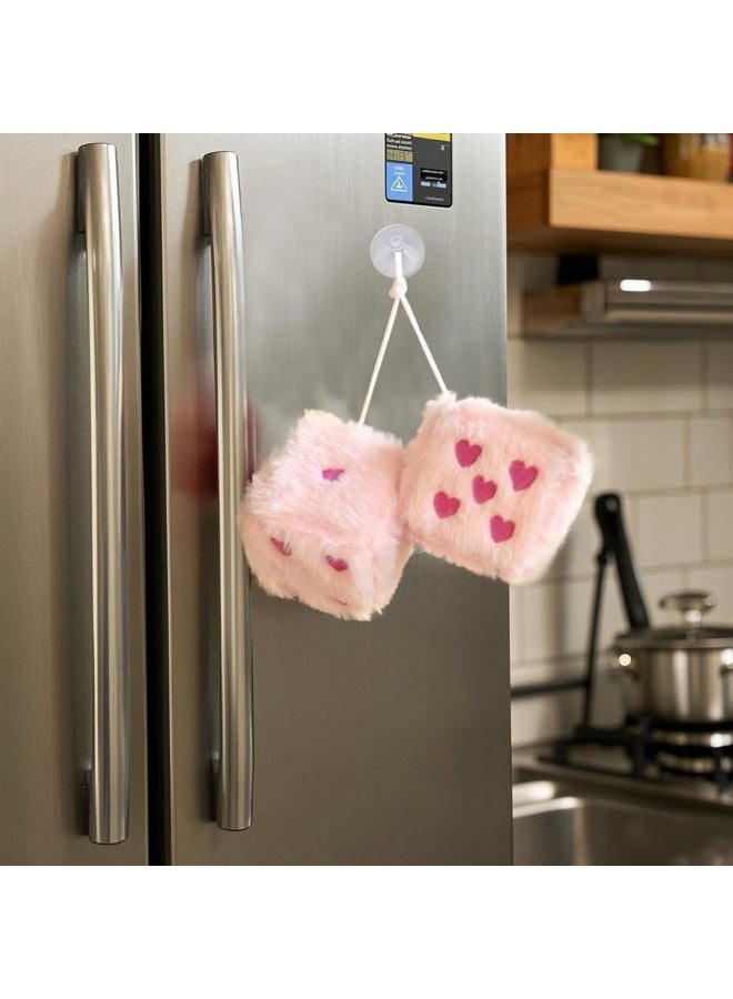 ORNALES Pair 3” Colorful Heart Embroidered Fuzzy Plush Dice, Soft Plush Car Decoration Hanging Ornaments, Couple Car Decorative Vintage Accessories for Car Rearview Mirror Decorations(Pink Rose red dots) - Image 5