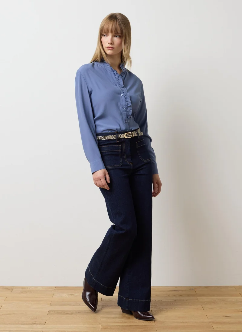 Ovs OVS Blue Regular Fit Shirt With Ruffles