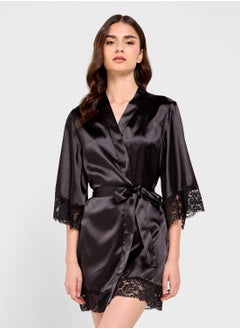 Ginger Satin Robe With Lace Details  - Image 1
