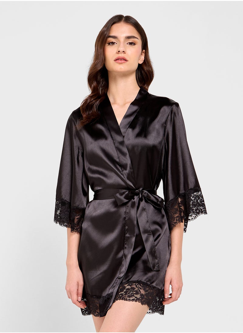 Ginger Satin Robe With Lace Details  - Image 1