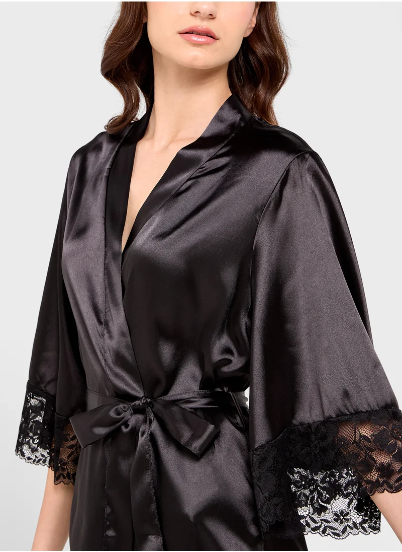 Ginger Satin Robe With Lace Details