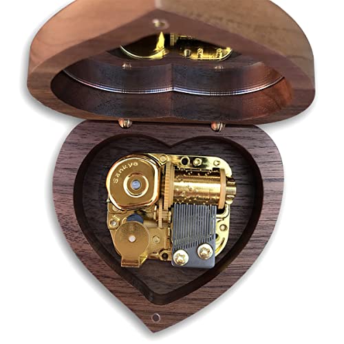 BinkeGG Wooden Walnut Heart Shaped Wind up Music Box with Sankyo Musical Mechanism Tune: Davy Jones (Pirates of The Caribbean) - Image 4