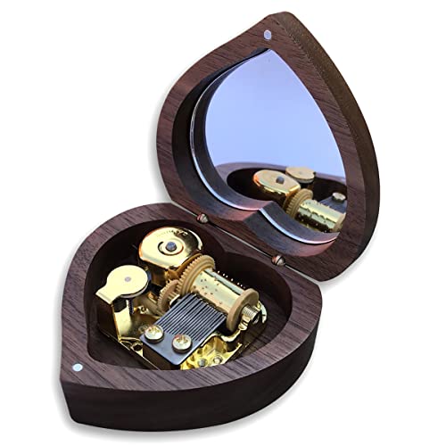BinkeGG Wooden Walnut Heart Shaped Wind up Music Box with Sankyo Musical Mechanism Tune: Davy Jones (Pirates of The Caribbean) - Image 3