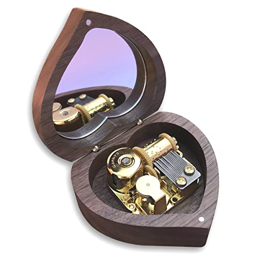 BinkeGG Wooden Walnut Heart Shaped Wind up Music Box with Sankyo Musical Mechanism Tune: Davy Jones (Pirates of The Caribbean) - Image 1