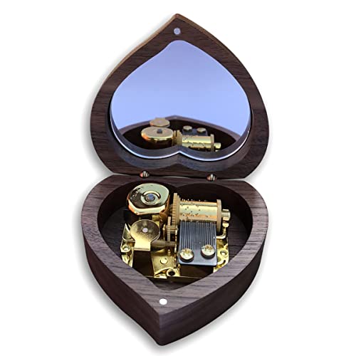 BinkeGG Wooden Walnut Heart Shaped Wind up Music Box with Sankyo Musical Mechanism Tune: Davy Jones (Pirates of The Caribbean) - Image 2