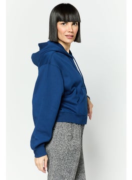 ESPRIT Women Hooded Embroidered Logo Long Sleeves Sweatshirt, Dark Blue  - Image 2