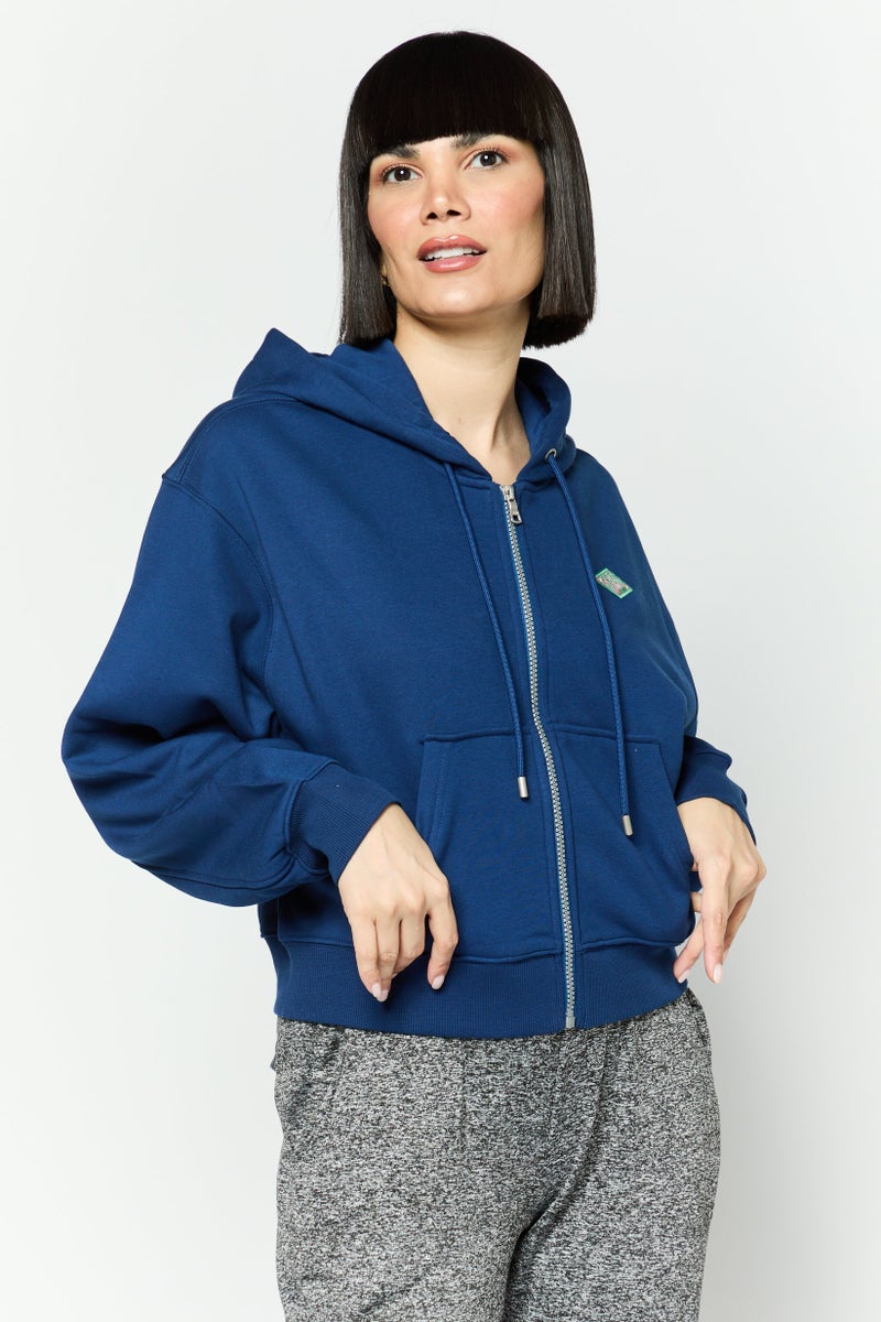 ESPRIT Women Hooded Embroidered Logo Long Sleeves Sweatshirt, Dark Blue - Image 1