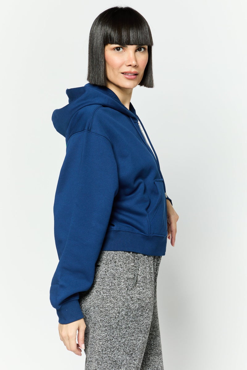 ESPRIT Women Hooded Embroidered Logo Long Sleeves Sweatshirt, Dark Blue - Image 3