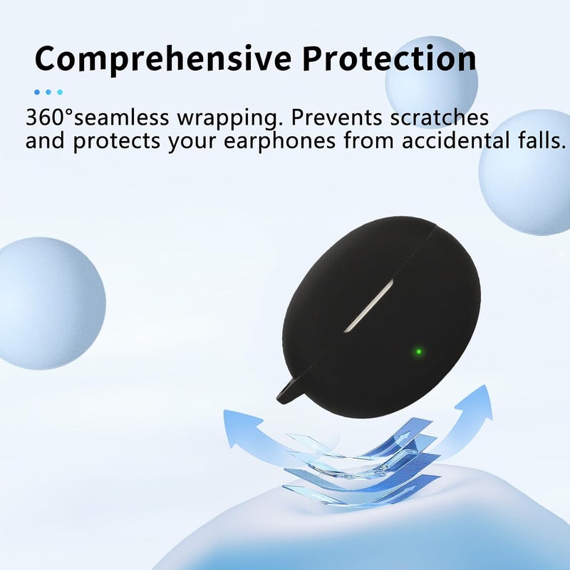 NOUKAJU for OnePlus Buds Pro 3 Case Cover, Wireless Earphone Silicone Protective Cover(with Carabiner + Lanyard) Drop-Proof, Scratch-Proof, Shock-Proof, Reserved Charging Port, dust-Proof(Black) - Image 4