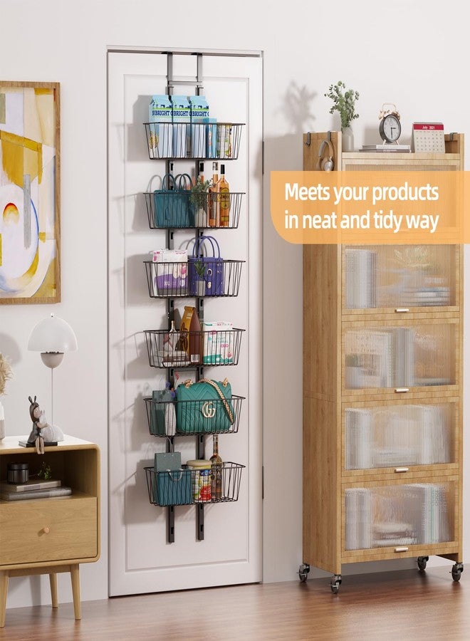Upesitom 6-Tier Over Door Pantry Organizer with Mesh Baskets, Foldable Metal Hanging Spice Rack with 6 Baskets for Kitchen Organizers and Storage, for Home & Kitchen Laundry Room Bathroom Essentials - Image 2