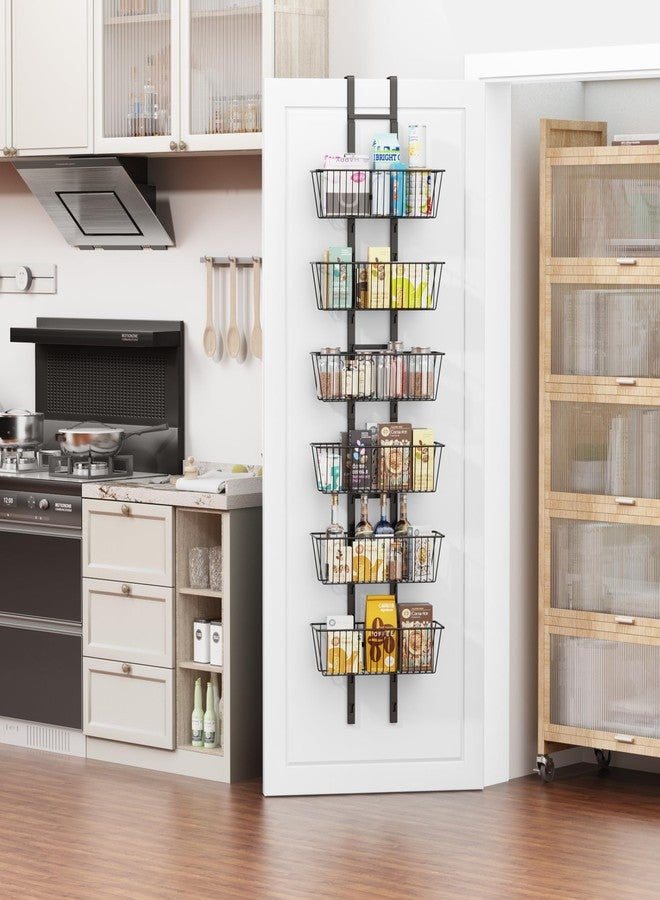 Upesitom 6-Tier Over Door Pantry Organizer with Mesh Baskets, Foldable Metal Hanging Spice Rack with 6 Baskets for Kitchen Organizers and Storage, for Home & Kitchen Laundry Room Bathroom Essentials - Image 1