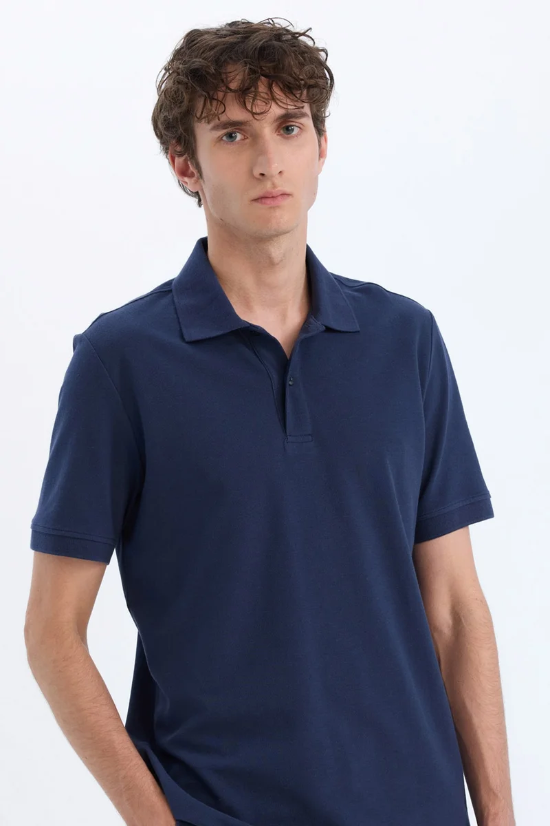 ديفاكتو Regular Fit Polo Collar Pique Short Sleeve Polo T-Shirt