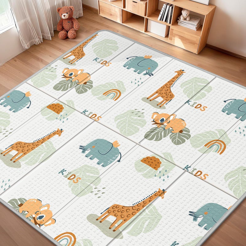 PIGLOG Foldable Baby Play Mat for Floor, PIGLOG 79x71 Extra Large Crawiling Play Mat for Babies, Waterproof & Portable Tummy Time and Non-Toxic Soft Foam Playmat for Infants, Toddlers, Giraffe - Image 1