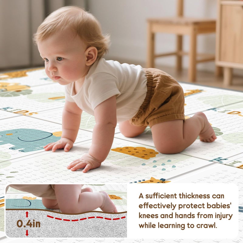 PIGLOG Foldable Baby Play Mat for Floor, PIGLOG 79x71 Extra Large Crawiling Play Mat for Babies, Waterproof & Portable Tummy Time and Non-Toxic Soft Foam Playmat for Infants, Toddlers, Giraffe - Image 2