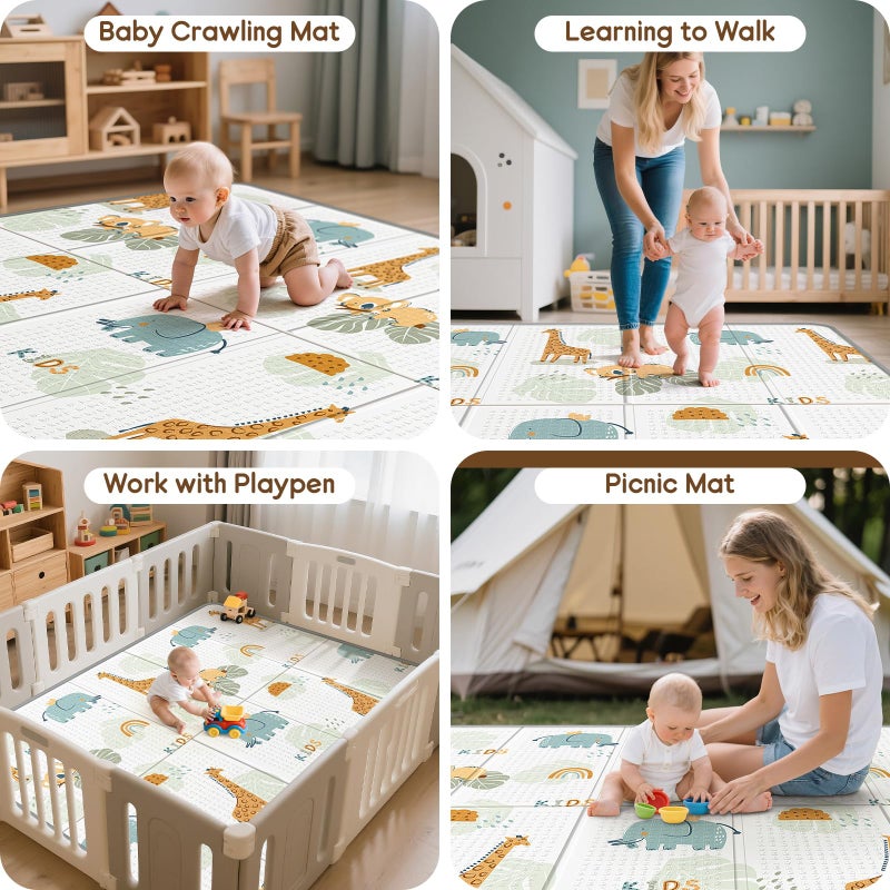 PIGLOG Foldable Baby Play Mat for Floor, PIGLOG 79x71 Extra Large Crawiling Play Mat for Babies, Waterproof & Portable Tummy Time and Non-Toxic Soft Foam Playmat for Infants, Toddlers, Giraffe - Image 5