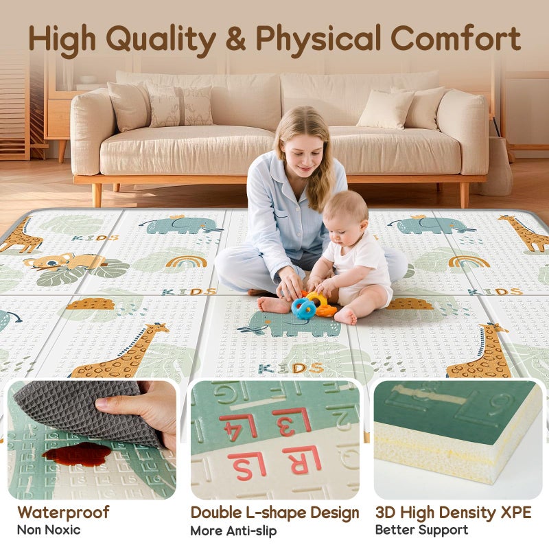 PIGLOG Foldable Baby Play Mat for Floor, PIGLOG 79x71 Extra Large Crawiling Play Mat for Babies, Waterproof & Portable Tummy Time and Non-Toxic Soft Foam Playmat for Infants, Toddlers, Giraffe - Image 4