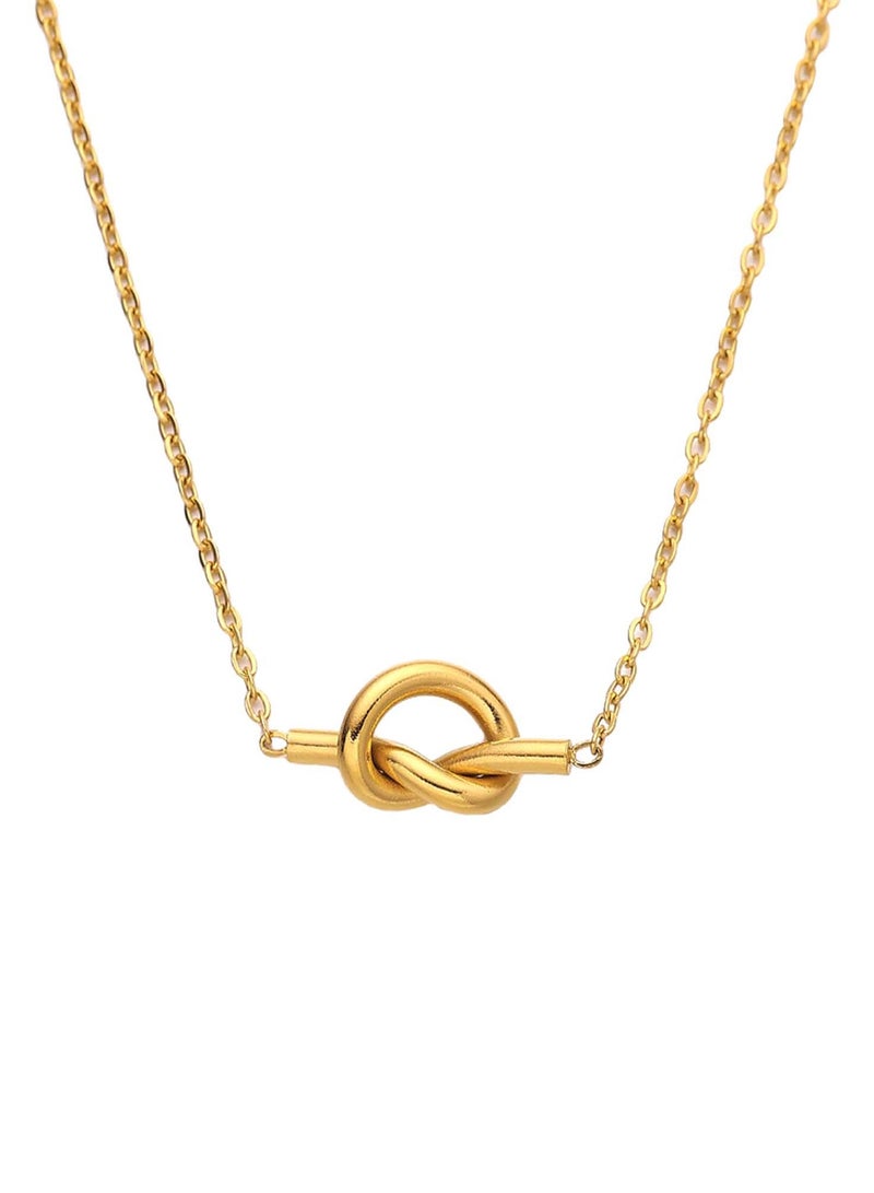 كاف كريشنس قلادة عقدة أنيقة، من الفولاذ المقاوم للصدأ مطلي بالذهب عيار 18 قيراط، سلسلة 42 سم مع تمديد 5 سم للنساء والفتيات - Image 1