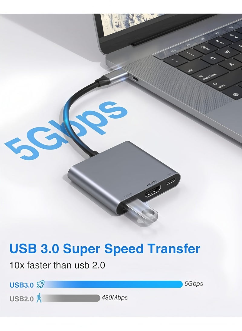 أبلينم محول USB-C إلى HDMI (4K) USB 3.0 وType-C أنثى لأجهزة MacBook وChromebook - Image 3