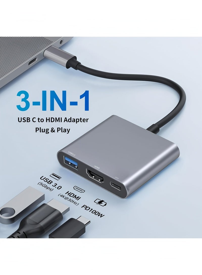 أبلينم محول USB-C إلى HDMI (4K) USB 3.0 وType-C أنثى لأجهزة MacBook وChromebook - Image 2