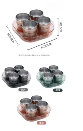 Primetan Stainless Steel Cup Set with Tray Double Walled Tea Cup Coffee Mug with Tray Set GlassCup for Tea Hot Cold Drinks Cups Set with Serving Tray for Tea Best Gift 260 ML Random Color - Image 2