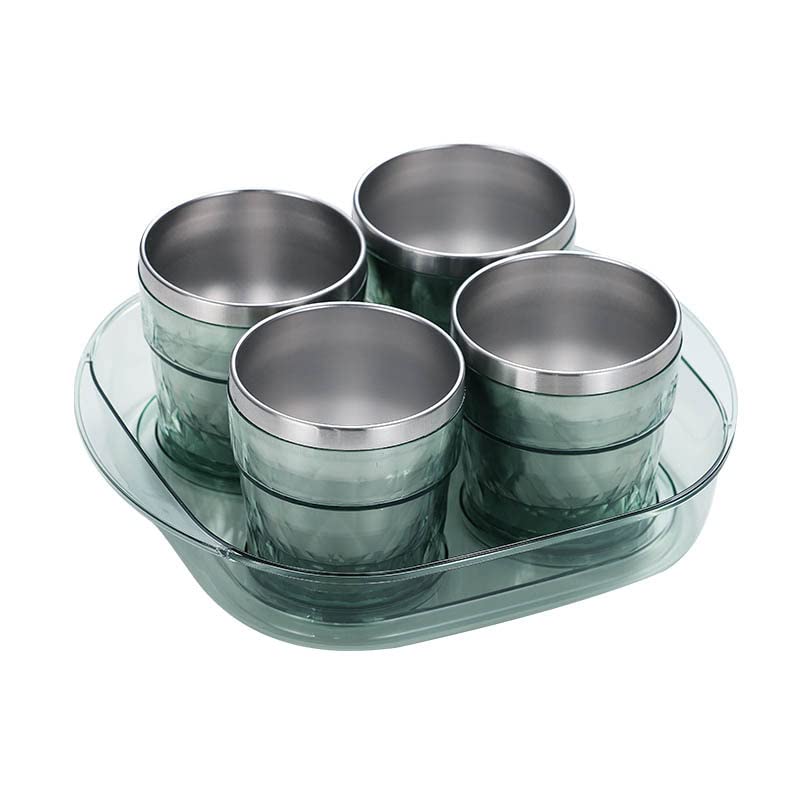 Primetan Stainless Steel Cup Set with Tray Double Walled Tea Cup Coffee Mug with Tray Set GlassCup for Tea Hot Cold Drinks Cups Set with Serving Tray for Tea Best Gift 260 ML Random Color - Image 5