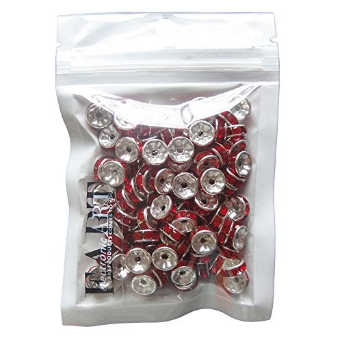 RUBYCA 100pcs 8mm Round Rondelle Spacer Beads Silver Tone Light Siam Red Czech Crystal for Bracelet Necklace Jewelry Making - Image 3