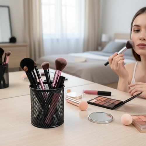 Shuban Metal Mesh Pencil Holder Round Pen Cups For Desk Organizer Classroom Organization Pencil Holders Wire Makeup Brush Holders For Desk Office Supplies-4 Pcs - Image 4
