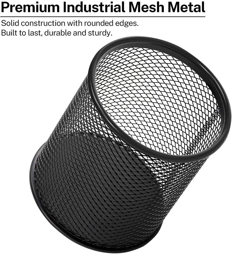 Shuban Metal Mesh Pencil Holder Round Pen Cups For Desk Organizer Classroom Organization Pencil Holders Wire Makeup Brush Holders For Desk Office Supplies-4 Pcs - Image 3