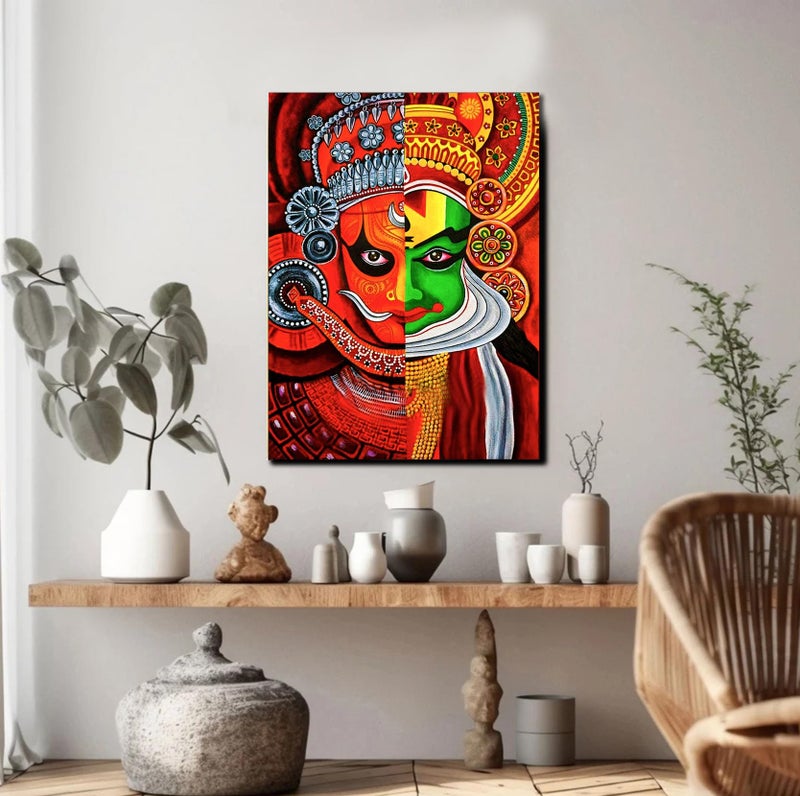 Sikhash Traditonal Art Canvas Paintings | Kathakali and Theyyam | Indian Art, Home Décor, Wall Painting for Living Room and Festival Gifting 23X17 Inches Unframed. - Image 1