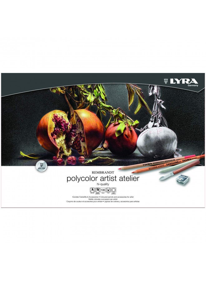 Lyra Rembrandt Polycolor Colored Pencils - 100 Colored Pencils and Accessories for Professional Artists and Students - Vibrant Coloring Pencils in Wooden Carrying Case for Drawing Coloring and More - Image 2