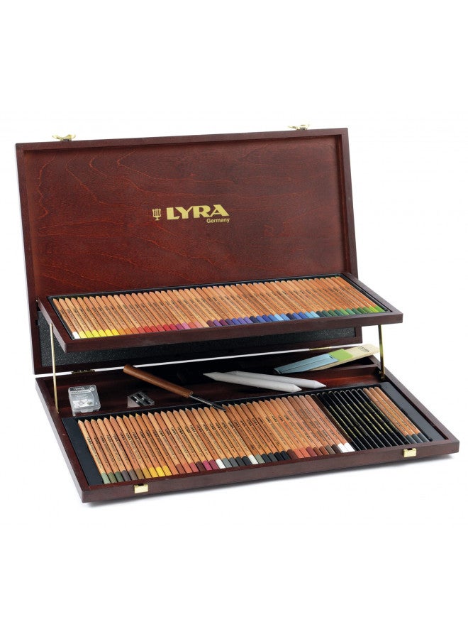 Lyra Rembrandt Polycolor Colored Pencils - 100 Colored Pencils and Accessories for Professional Artists and Students - Vibrant Coloring Pencils in Wooden Carrying Case for Drawing Coloring and More - Image 1