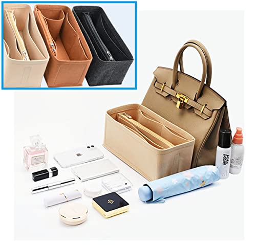 Lckaey Purse Organizer insert for birkin 35 insert organizer Felt bag1099beige-L - Image 5