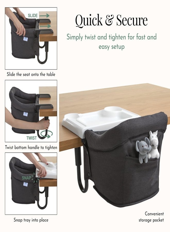 Evolur Clamp-On Comfort Table Chair, Portable Clip-On High Chair for Babies & Toddlers (6-36 Months), Removable Washable Seat Cover, Dishwasher-Safe Tray, Foldable Design with Carry Bag - Black - Image 3