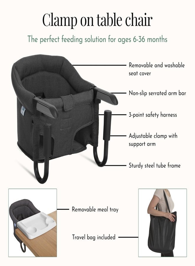 Evolur Clamp-On Comfort Table Chair, Portable Clip-On High Chair for Babies & Toddlers (6-36 Months), Removable Washable Seat Cover, Dishwasher-Safe Tray, Foldable Design with Carry Bag - Black - Image 2