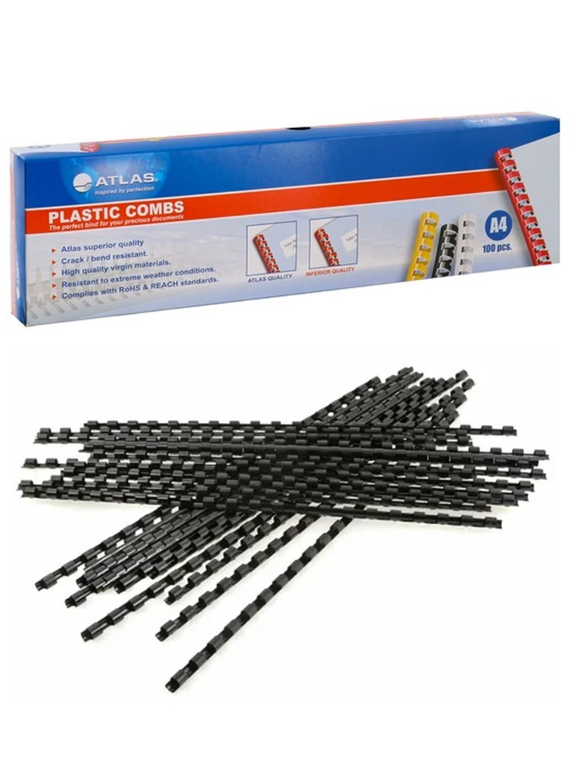 ATLAS - 100-Piece Plastic Binding Combs 8mm Width Black - Image 1