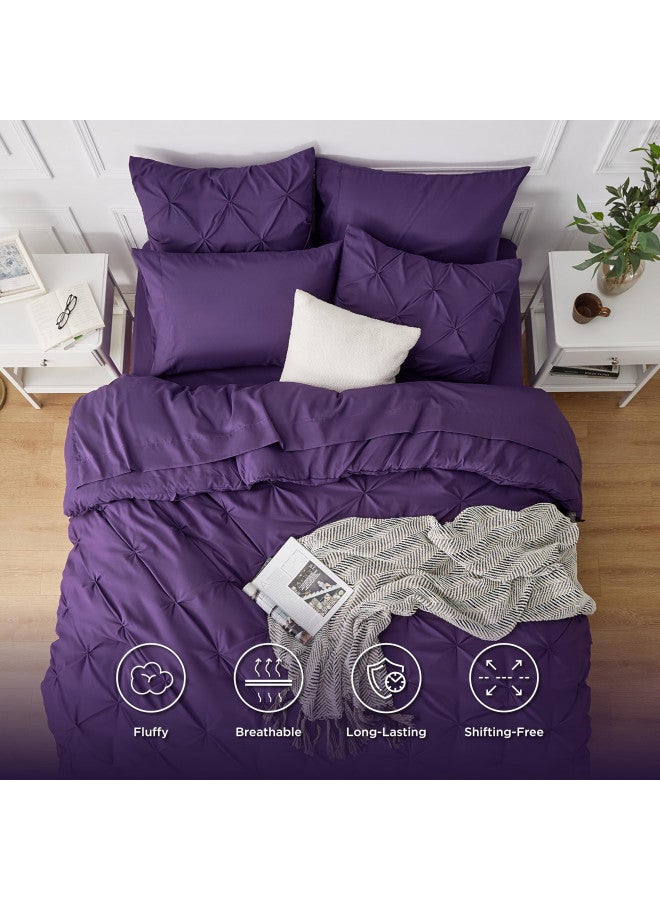 Bedsure Bedsure King Size Comforter Set - Bedding Sets King 7 Pieces, Pintuck Bed in a Bag Purple Bed Set with Comforter, Sheets, Pillowcases & Shams  - Image 1