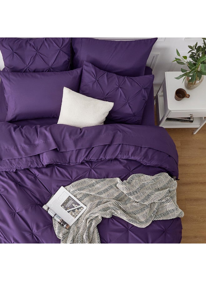 Bedsure Bedsure King Size Comforter Set - Bedding Sets King 7 Pieces, Pintuck Bed in a Bag Purple Bed Set with Comforter, Sheets, Pillowcases & Shams  - Image 4