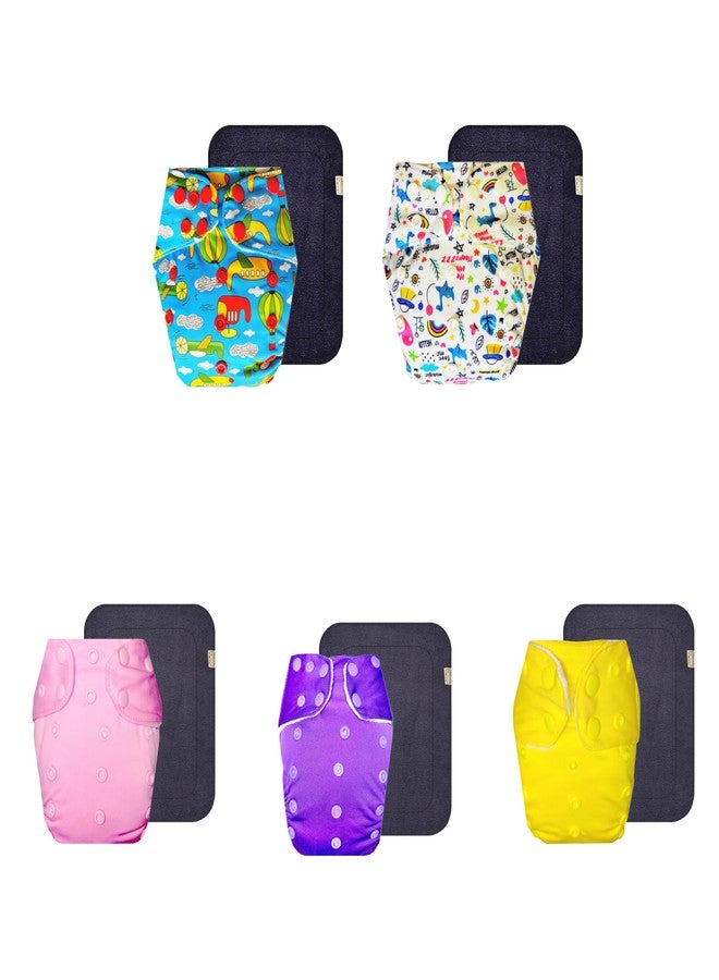 Dumbledo Premium Cloth Diaper with Gray Insert (Pack of 5) | Snug Fit | 6-Layer Absorbent Pad | Quick Dry | Everyday Diapering Essential | 3 Months - 3 Years | Unisex Baby - Image 1